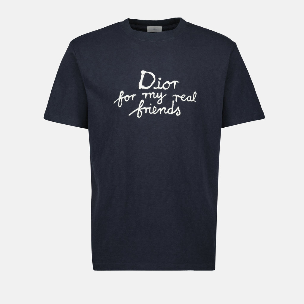 Dior T-shirt, Hylton Nel, navy blue T-shirt, embroidered logo shirt, cotton jersey clothing
