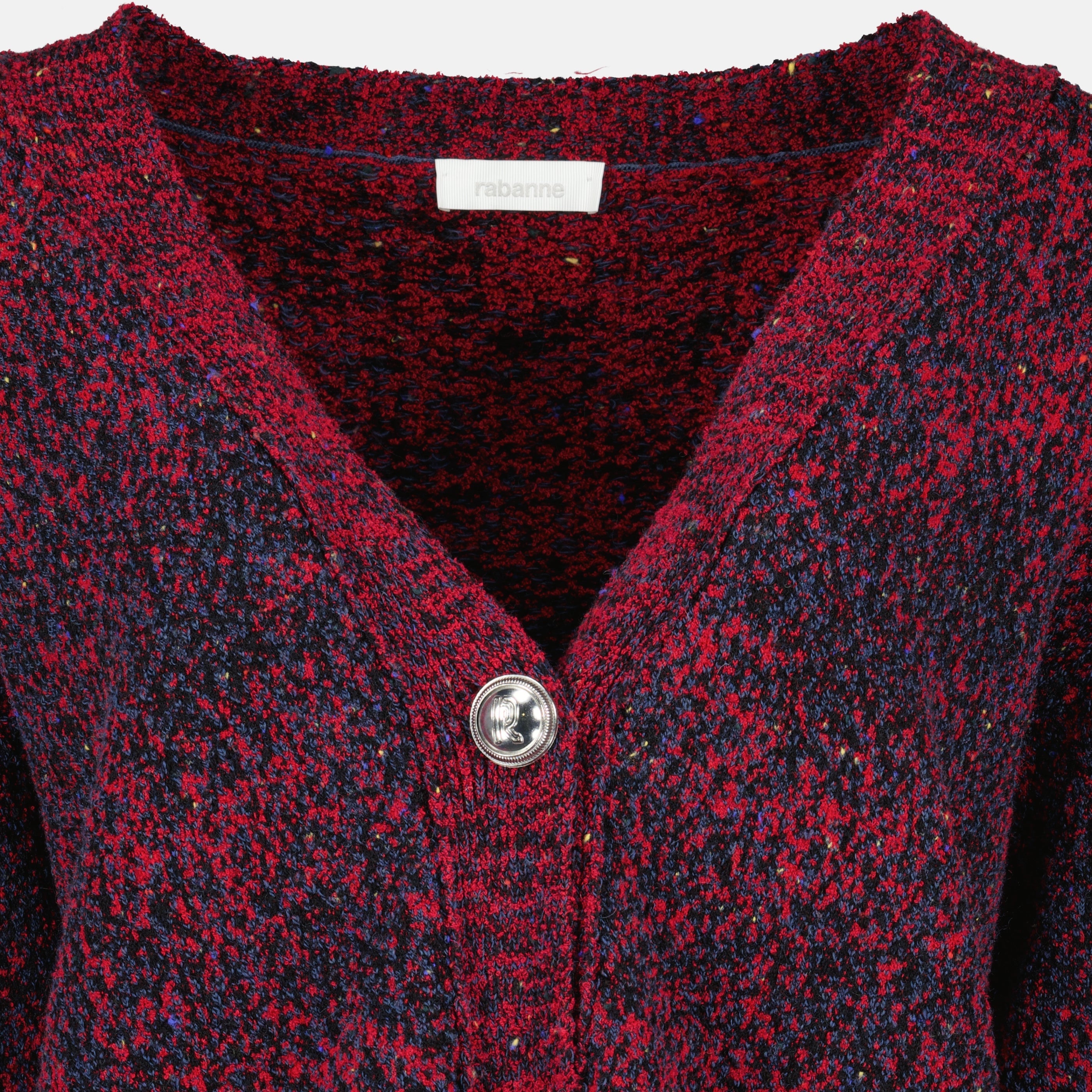 Roter Baumwoll-Tweed-Effekt-Cardigan