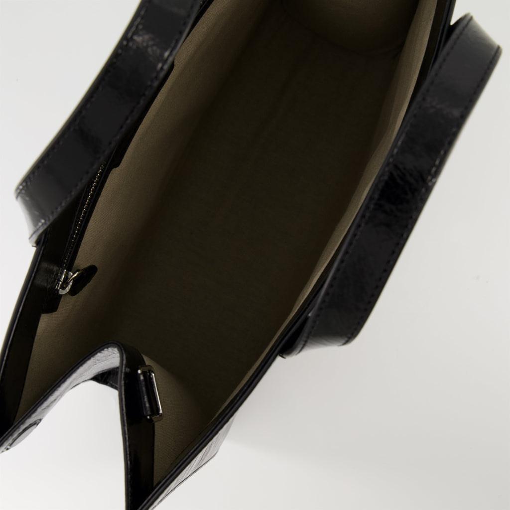 Courrèges, Heritage Tote Bag, Shiny Leather Tote, Luxury Handbag, Glossy Black Leather