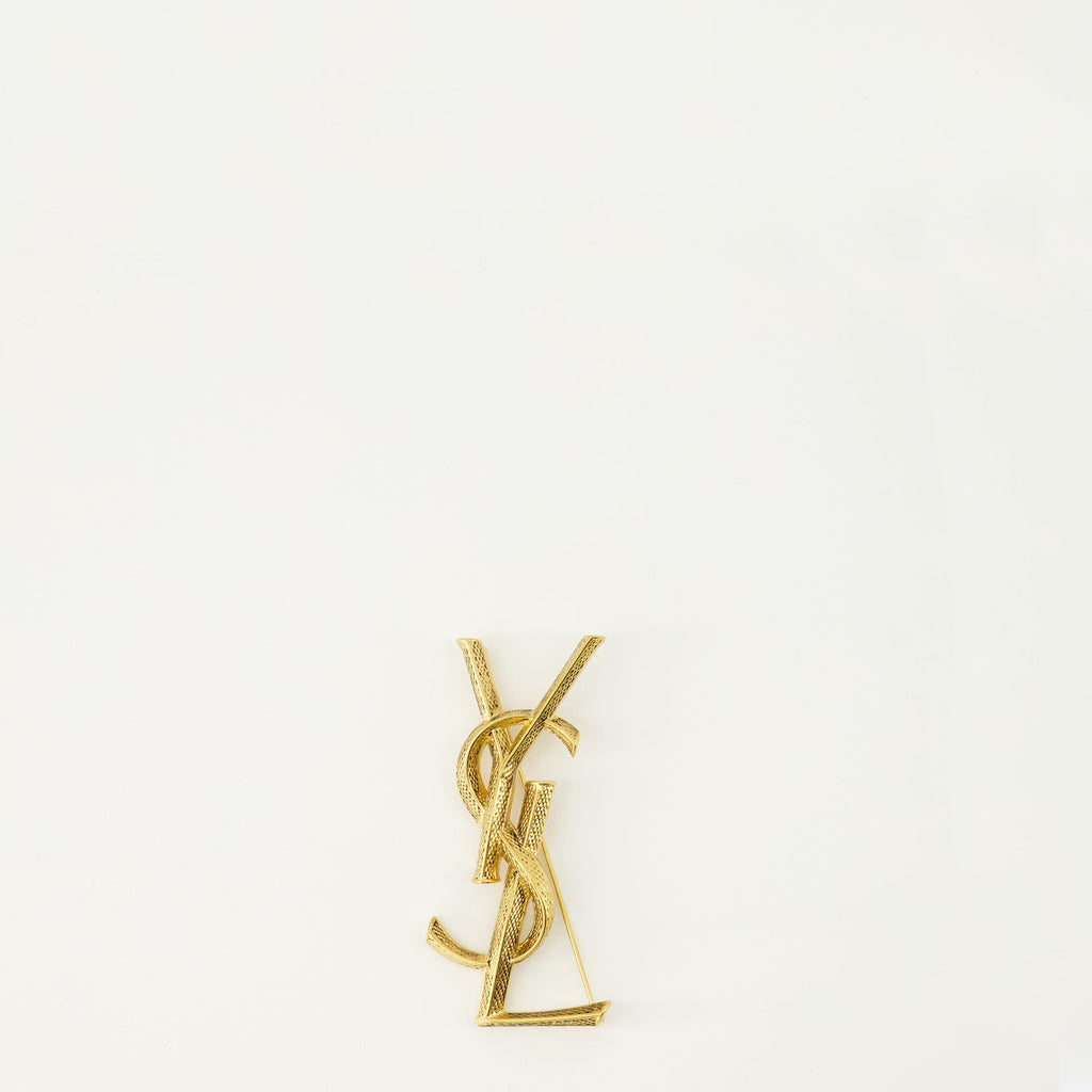 Saint Laurent brooch, Cassandre serpent accessory, metallic gold pin, luxury accessories, high-end jewelry