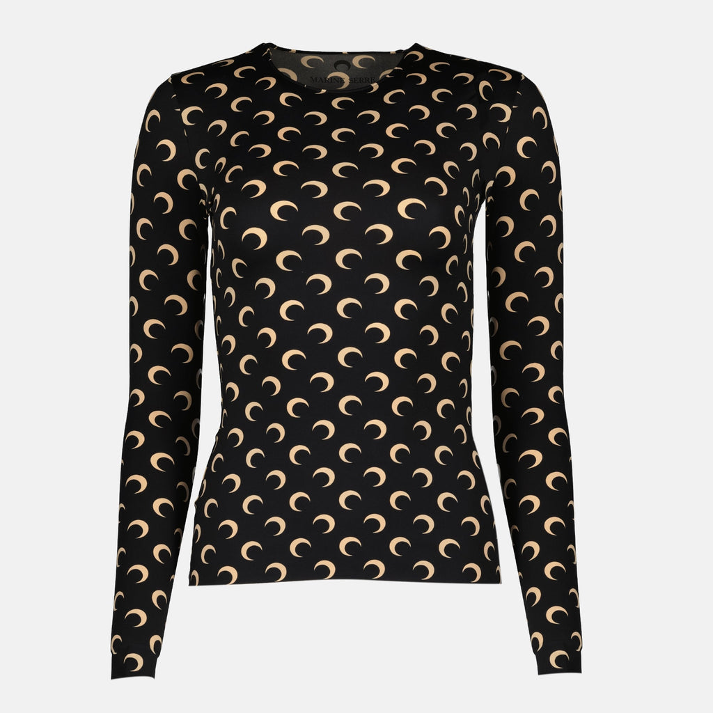 Marine Serre top, moon print top, long sleeve top, body-hugging fit, autumn-winter collection