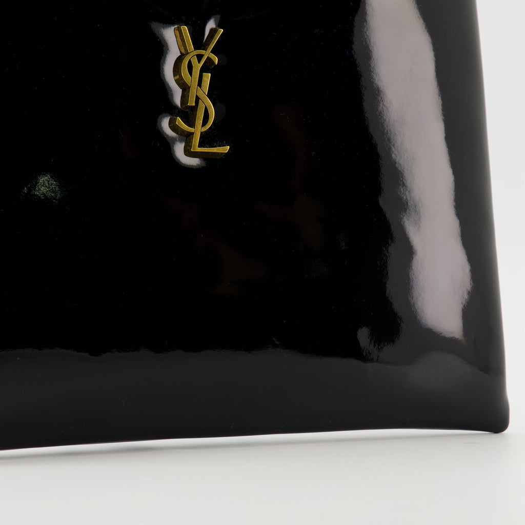 clutch bag, patent clutch, black handbag, Saint Laurent accessory, designer clutch
