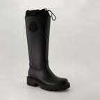 Image of Kickstream Black Rain Boots by Moncler for Women - Season Autumn-Winter 2024 - Front Right Three-Quarter View