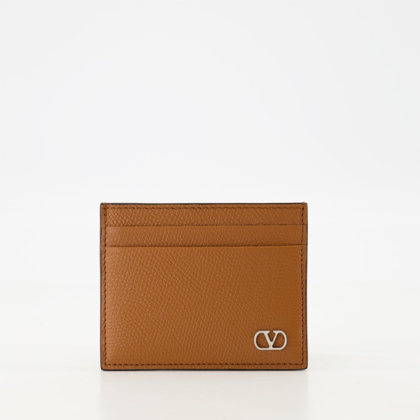 VLogo Signature, Valentino Garavani, Brown leather cardholder, Palladium detail, Men's accessories