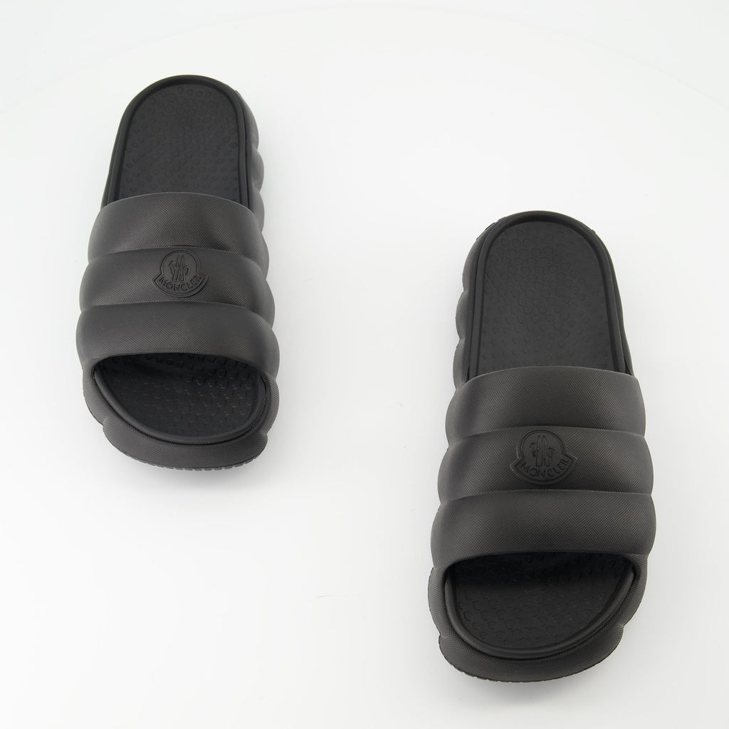 Moncler sandals, black slide sandals, Lilo sandals, luxury footwear, elegant slide sandals