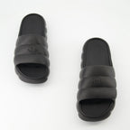 Moncler sandals, black slide sandals, Lilo sandals, luxury footwear, elegant slide sandals