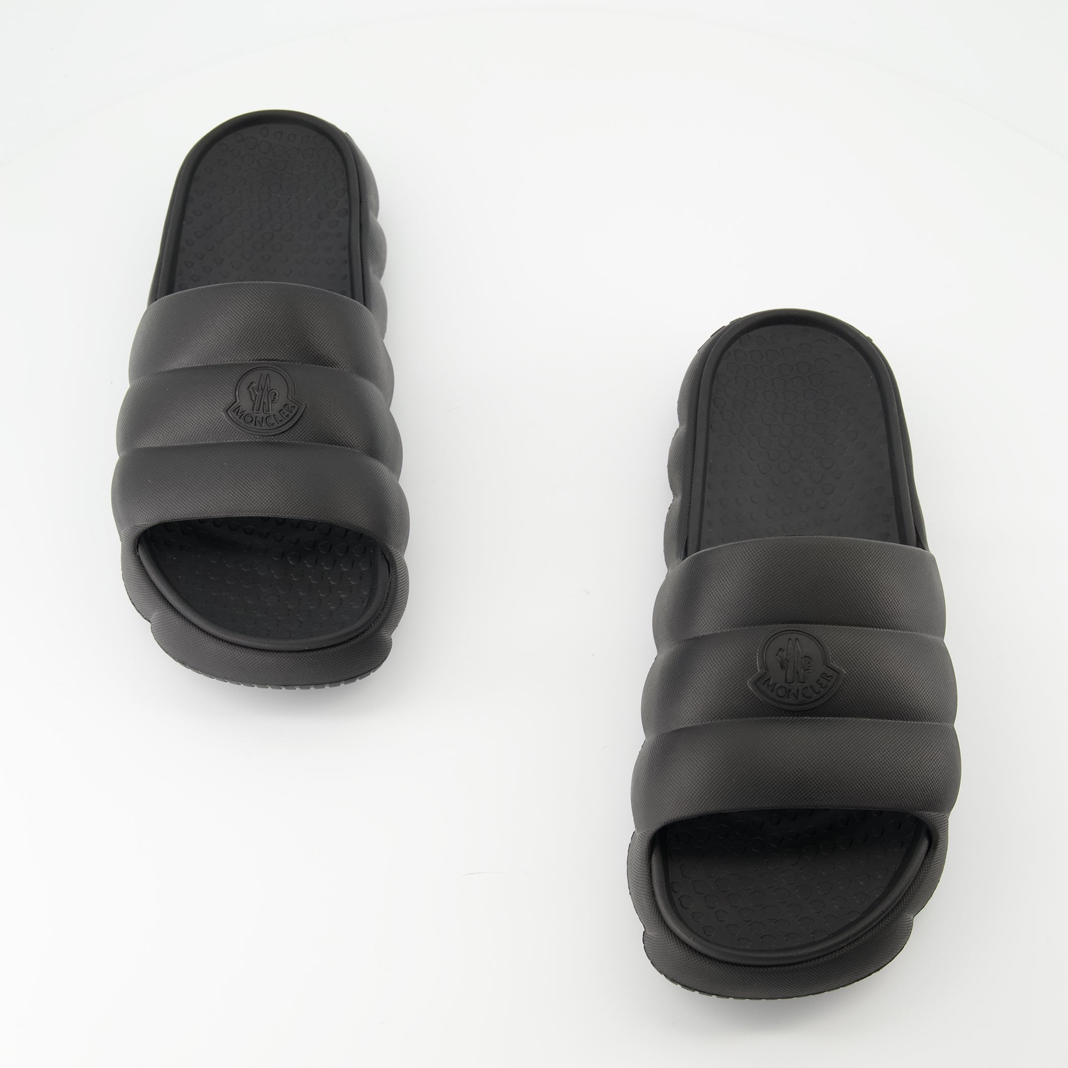 Moncler sandals, black slide sandals, Lilo sandals, luxury footwear, elegant slide sandals