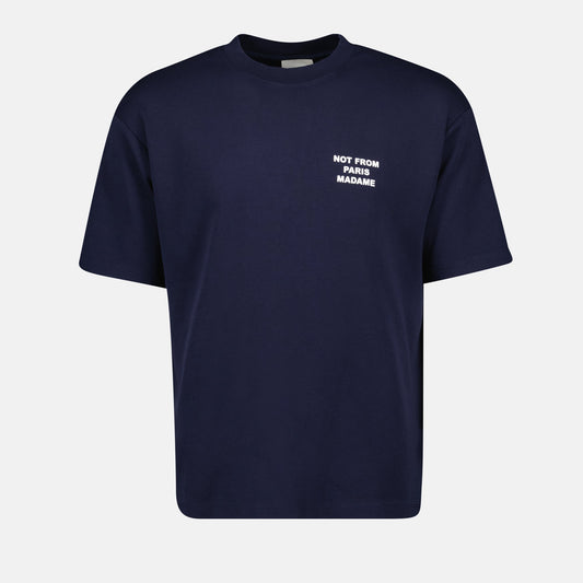 Navy Blue T-Shirt, Cotton T-Shirt, Slogan T-Shirt, Spring-Summer 2025, Versatile T-Shirt