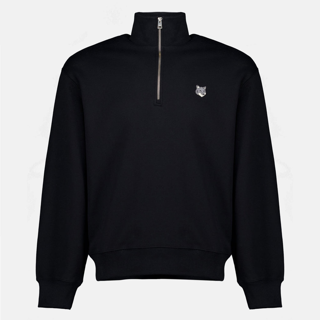 Felpa Nera con Zip - Maison Kitsuné