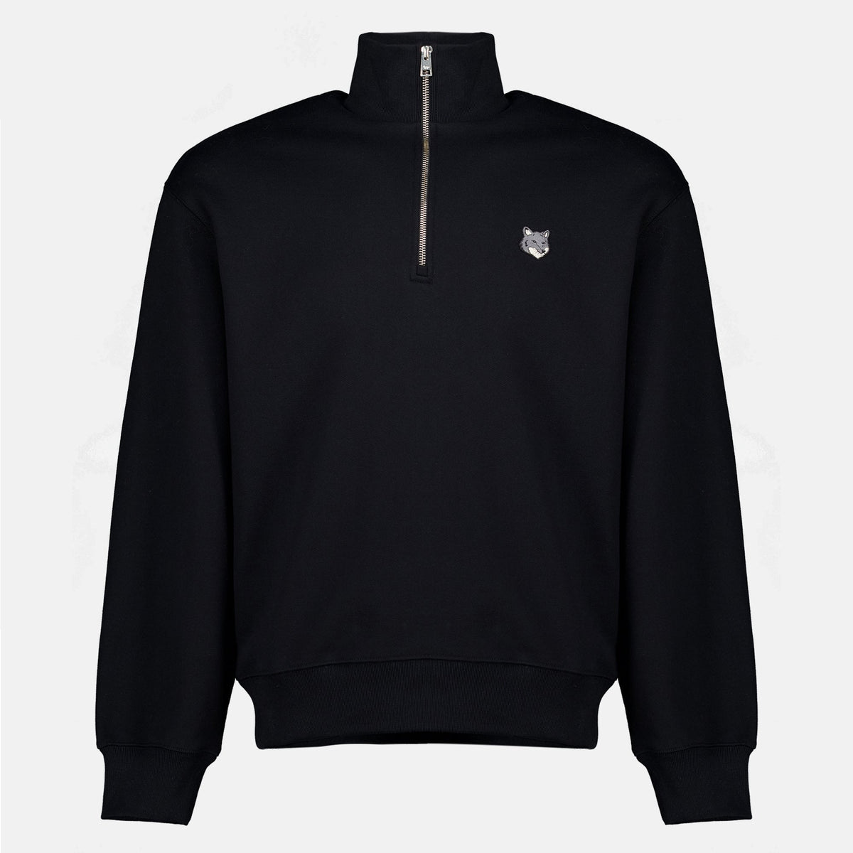 Felpa Nera con Zip - Maison Kitsuné