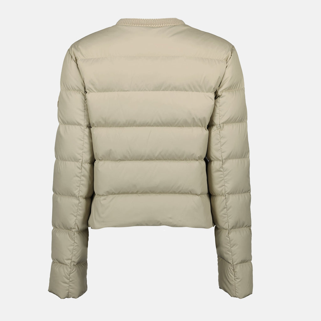 Moncler jacket, beige down jacket, Autumn-Winter collection, women's outerwear, cozy wool blend