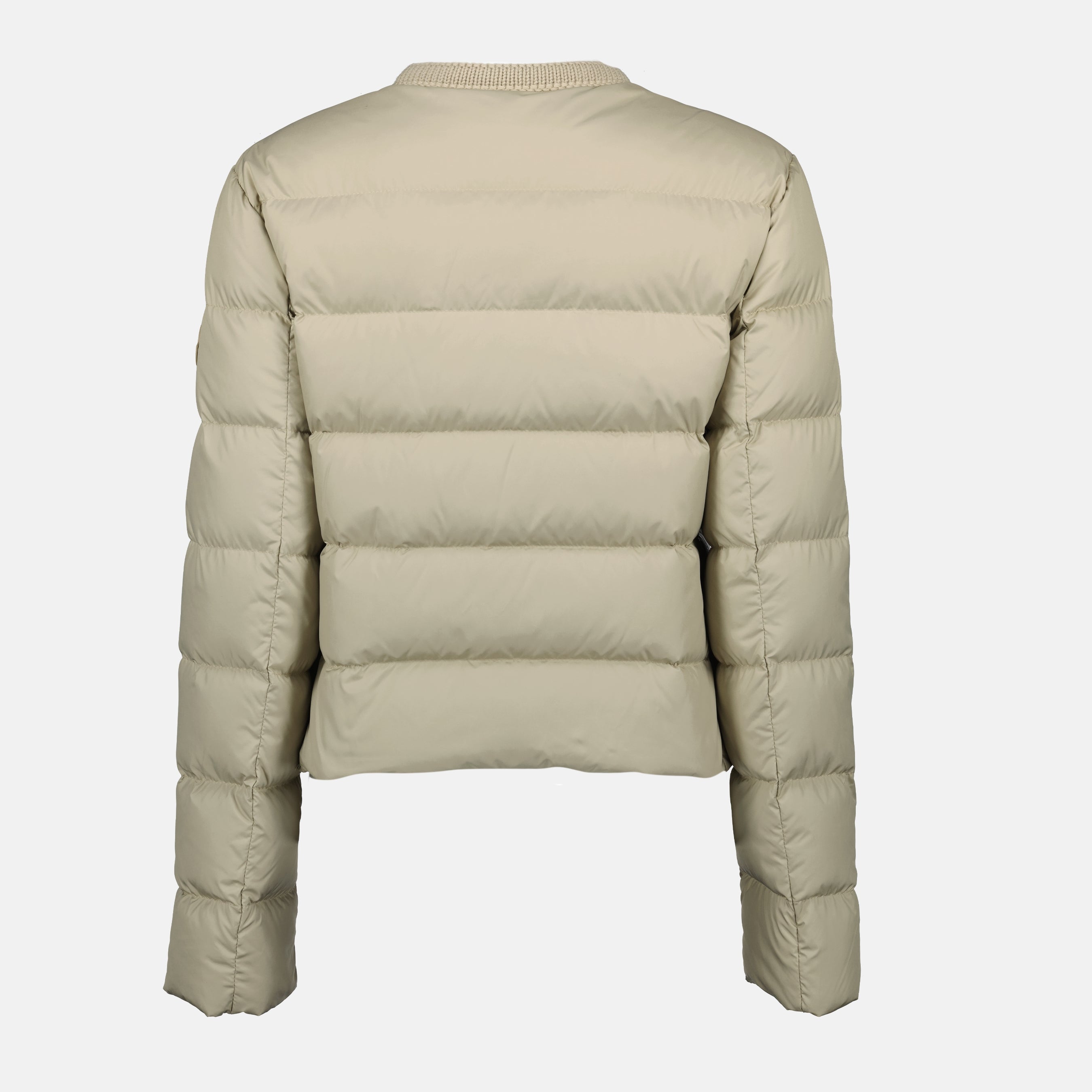 Moncler jacket, beige down jacket, Autumn-Winter collection, women's outerwear, cozy wool blend