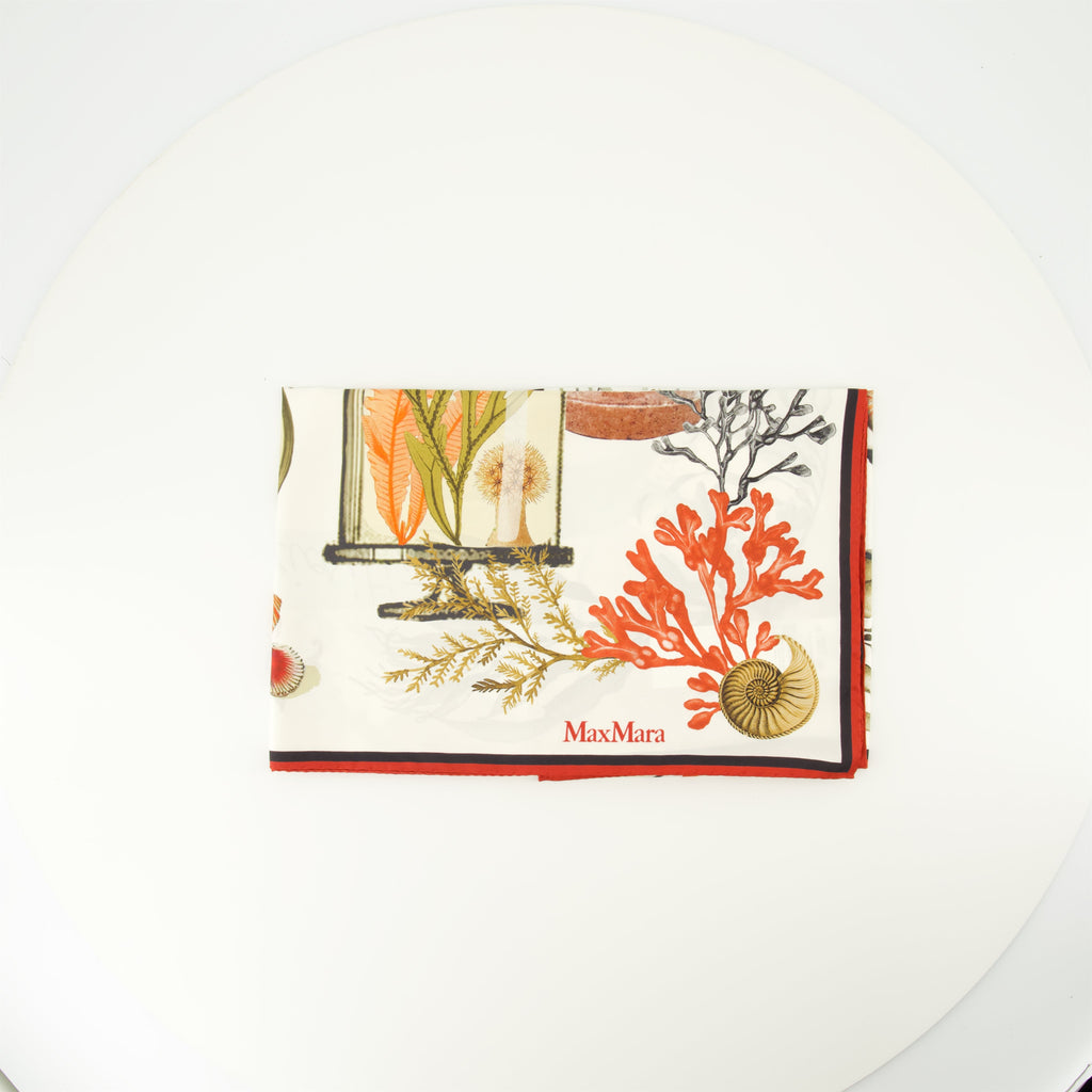 Écharpe en soie twill imprimée beige