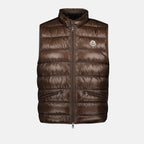 Moncler down vest, brown sleeveless vest, men's fashion, winter collection, luxury outerwear