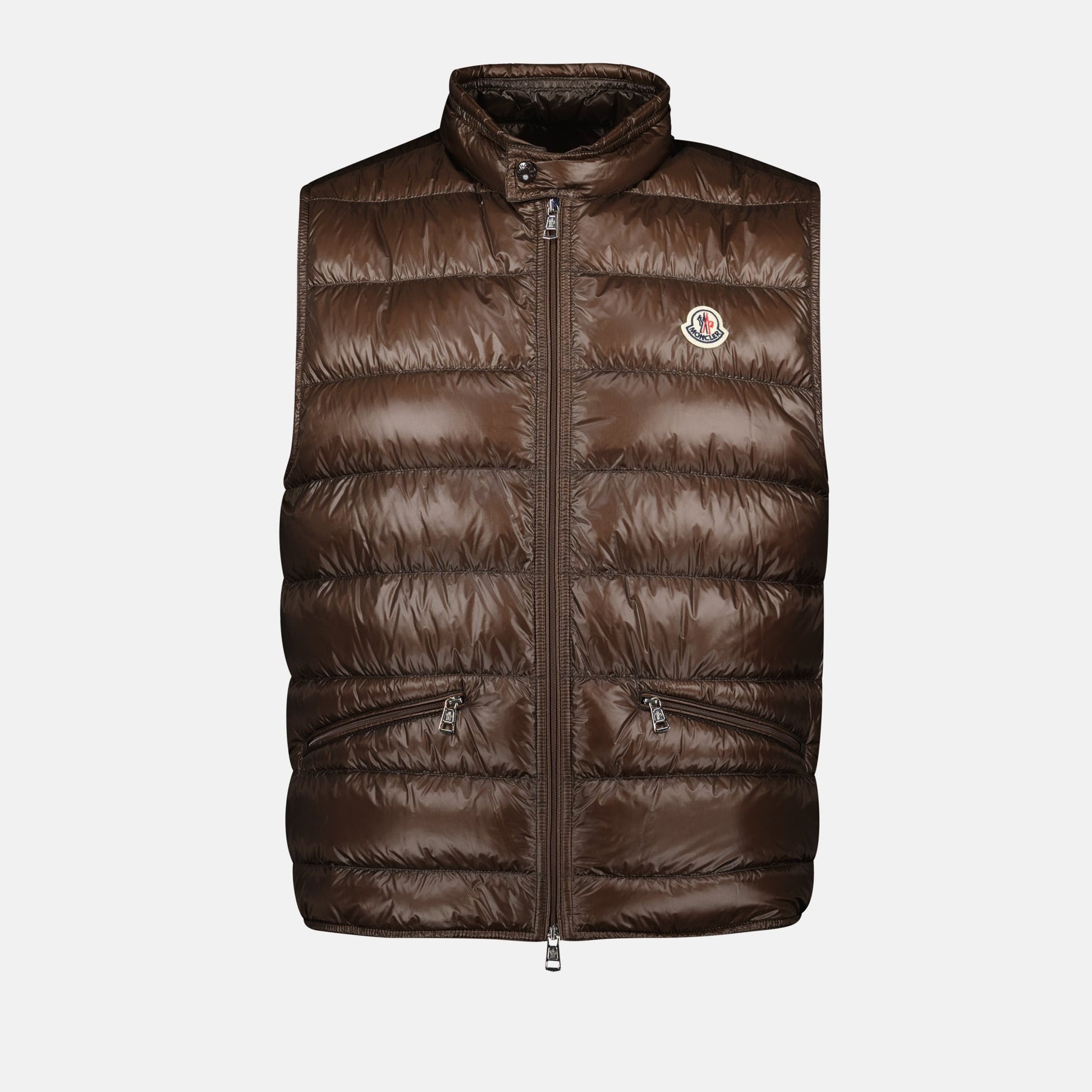 Moncler down vest, brown sleeveless vest, men's fashion, winter collection, luxury outerwear