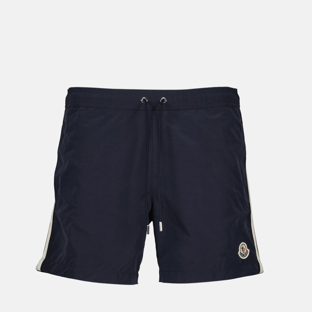 navy swim shorts, Moncler swimwear, men's swim shorts, summer fashion, high-quality nylon shorts