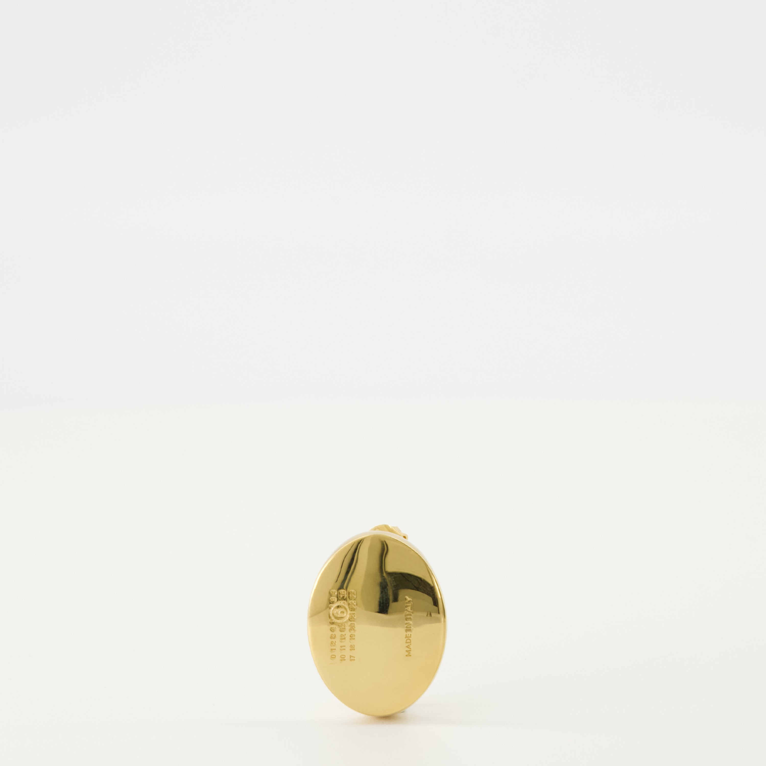 gold earrings, oval earrings, Mm6 accessories, brass jewelry, designer earrings