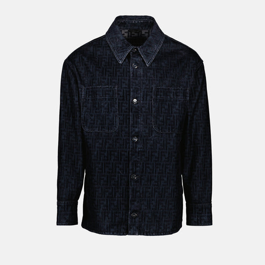 FF denim shirt, blue denim shirt, Fendi 2024, classic collar shirt, stylish men's denim