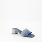 Image of Denim 4G Heeled Sandals by Givenchy for Women - Season Spring-Summer 2025 - Front Right Three-Quarter View