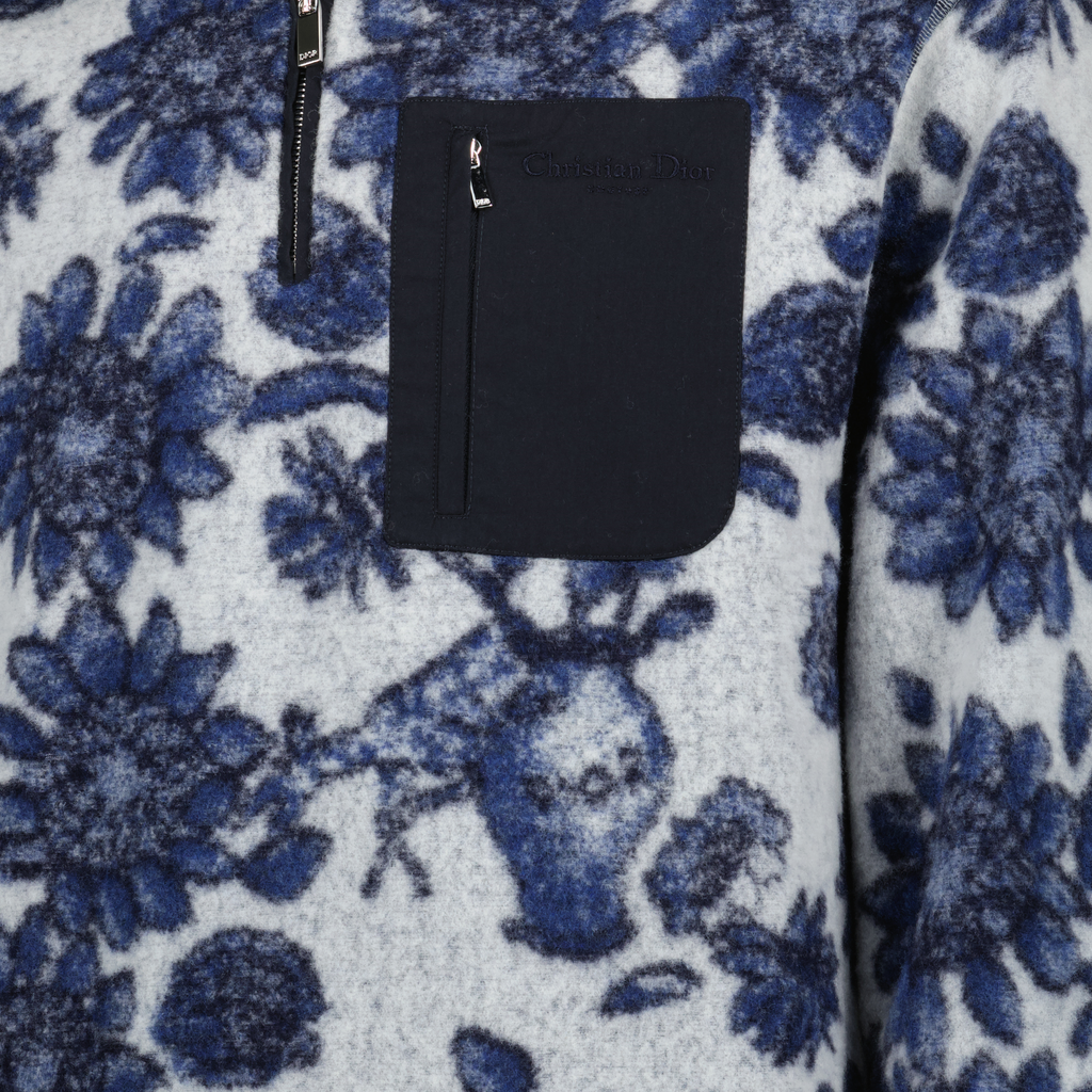 Dior sweatshirt, Hylton Nel sweatshirt, luxury wool sweatshirt, blue and white sweatshirt, contemporary fashion