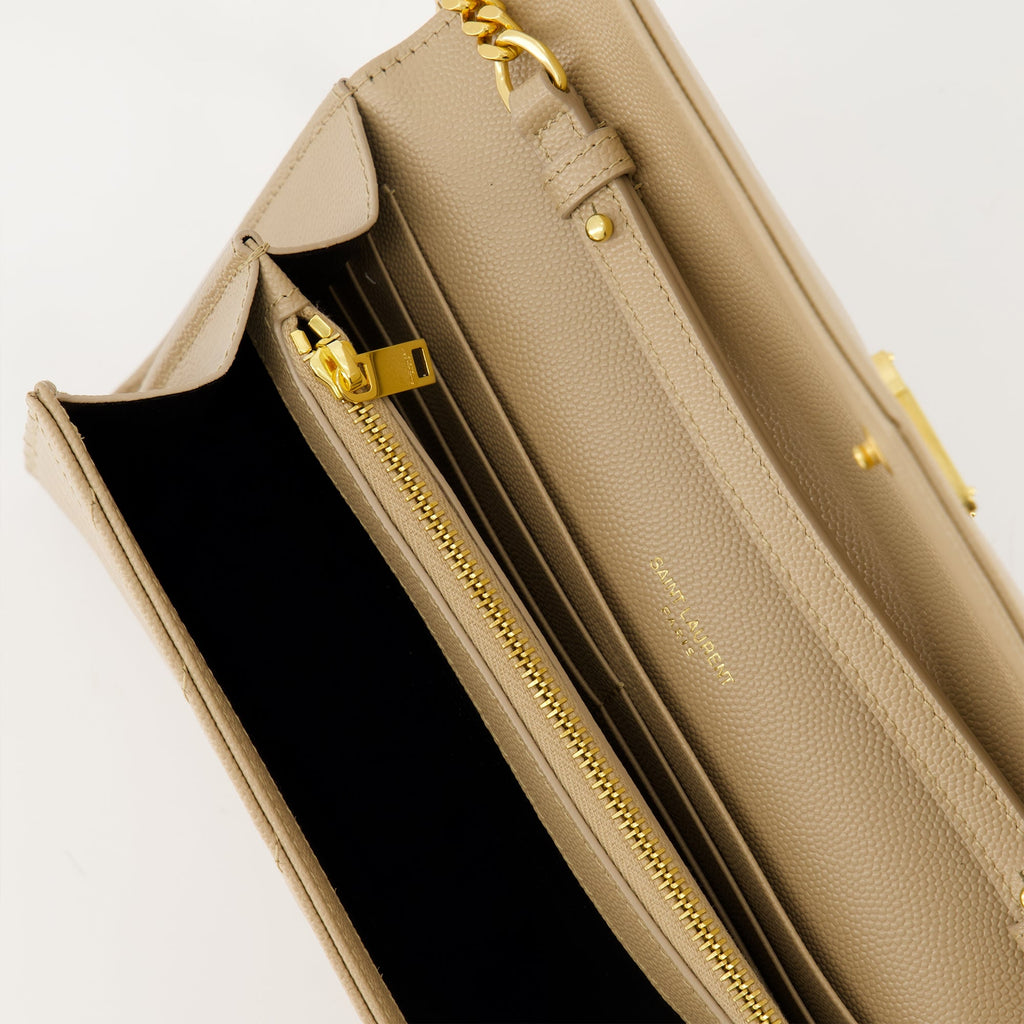 Saint Laurent wallet, Cassandre Chain Wallet, beige leather wallet, designer accessories, luxury handbags