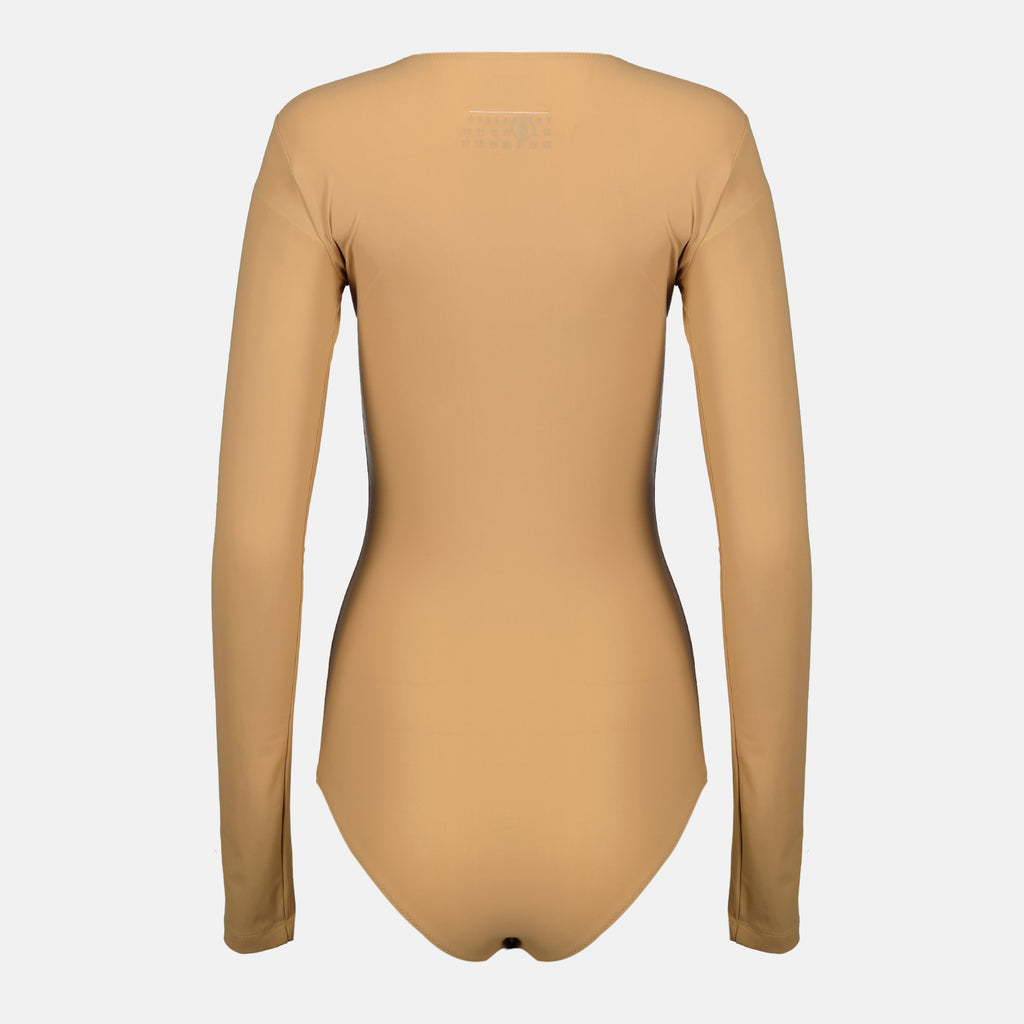 Imagen de un body de licra beige de Mm6 para mujeres - Temporada Primavera-Verano 2026 - Vista trasera