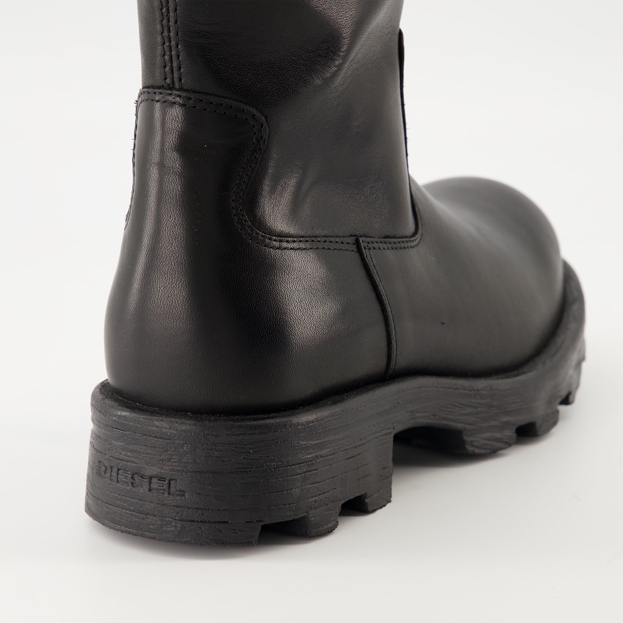 Diesel boots, black leather boots, D-Hammer BKR D W, women's footwear, autumn-winter collection