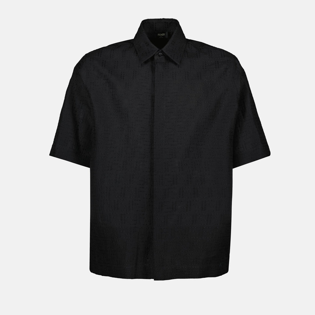black linen shirt, Fendi, classic collar shirt, short sleeve shirt, men's fashion