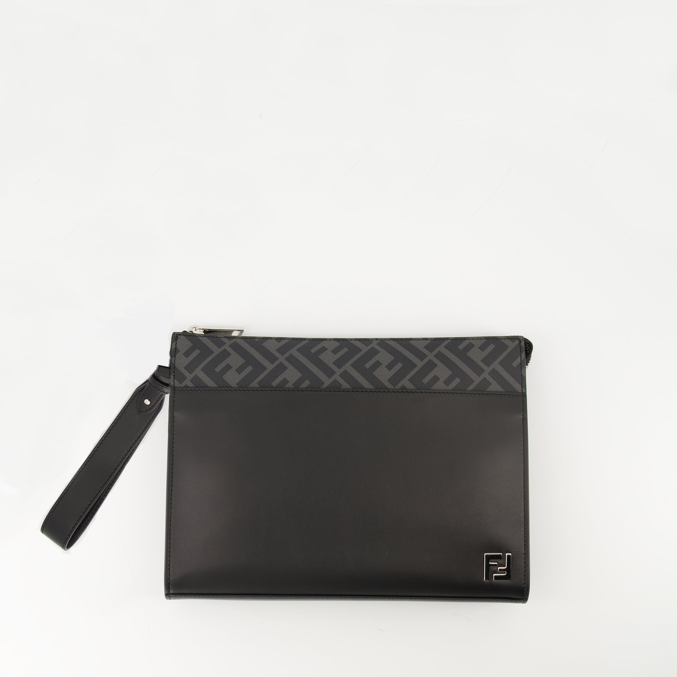 Fendi pouch, Squared FF pouch, black pouch, leather and canvas accessory, men's fashion accessory