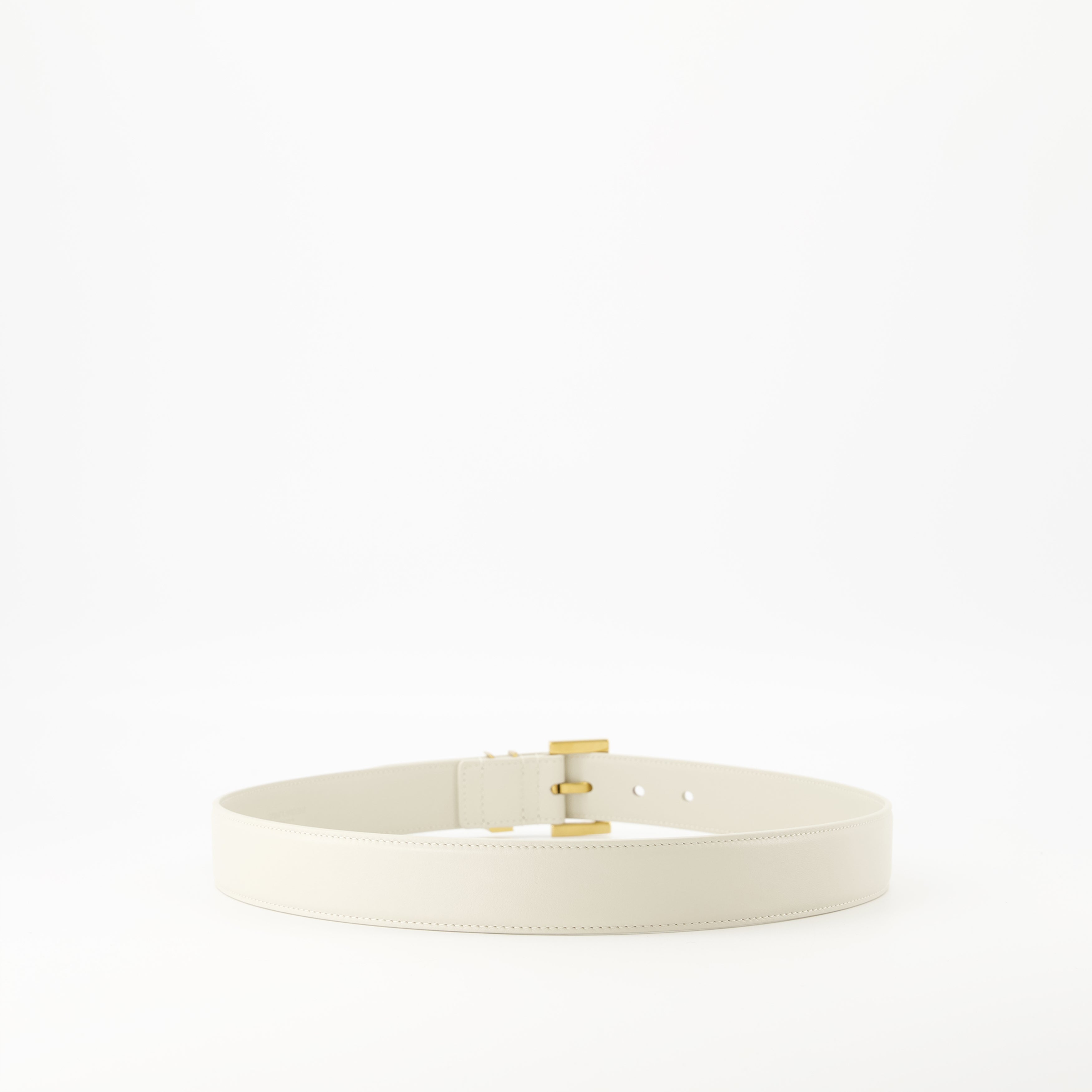 white belt, Cssandre belt, calfskin belt, designer accessories, Saint Laurent