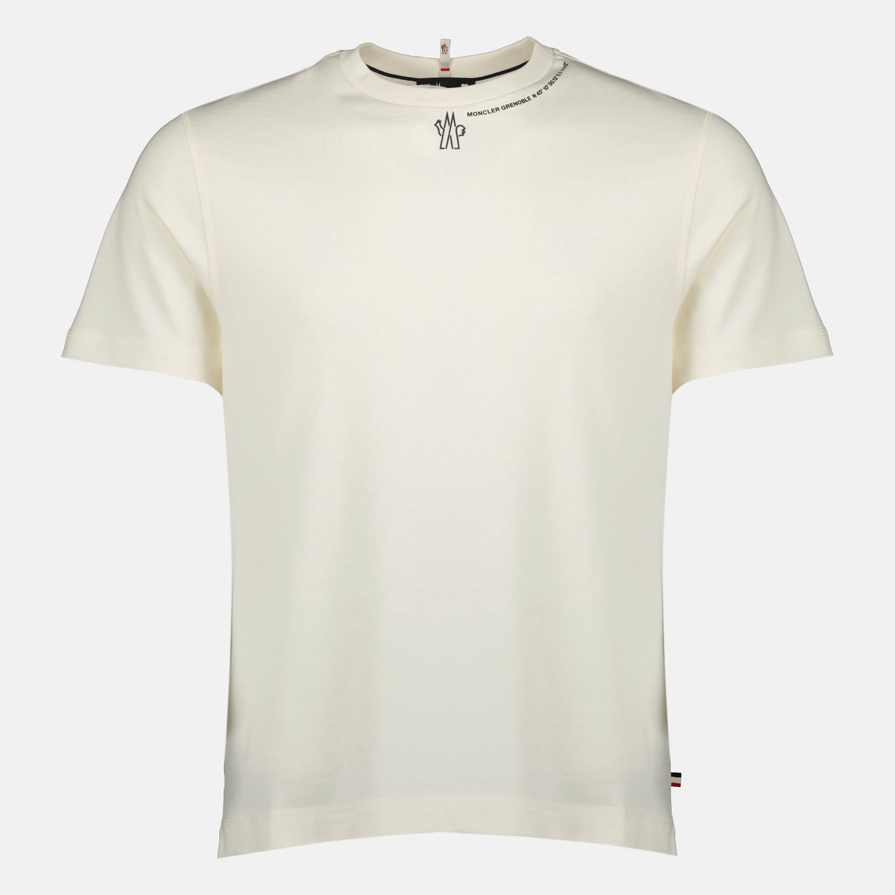 Moncler T-shirt, beige logo shirt, cotton jersey t-shirt, Autumn-Winter collection, short sleeve T-shirt