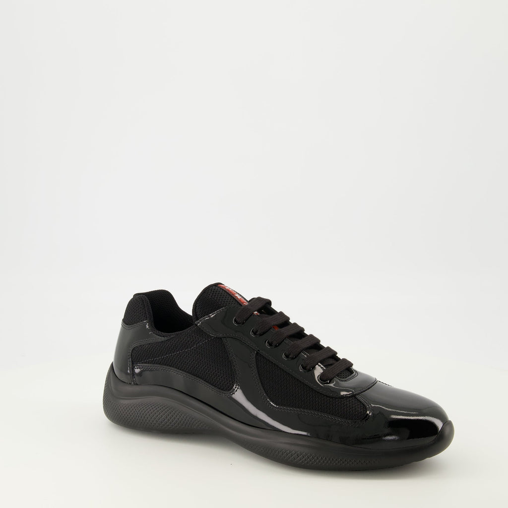 Prada sneakers, black calfskin shoes, sporty footwear, luxury lifestyle, designer sneakers