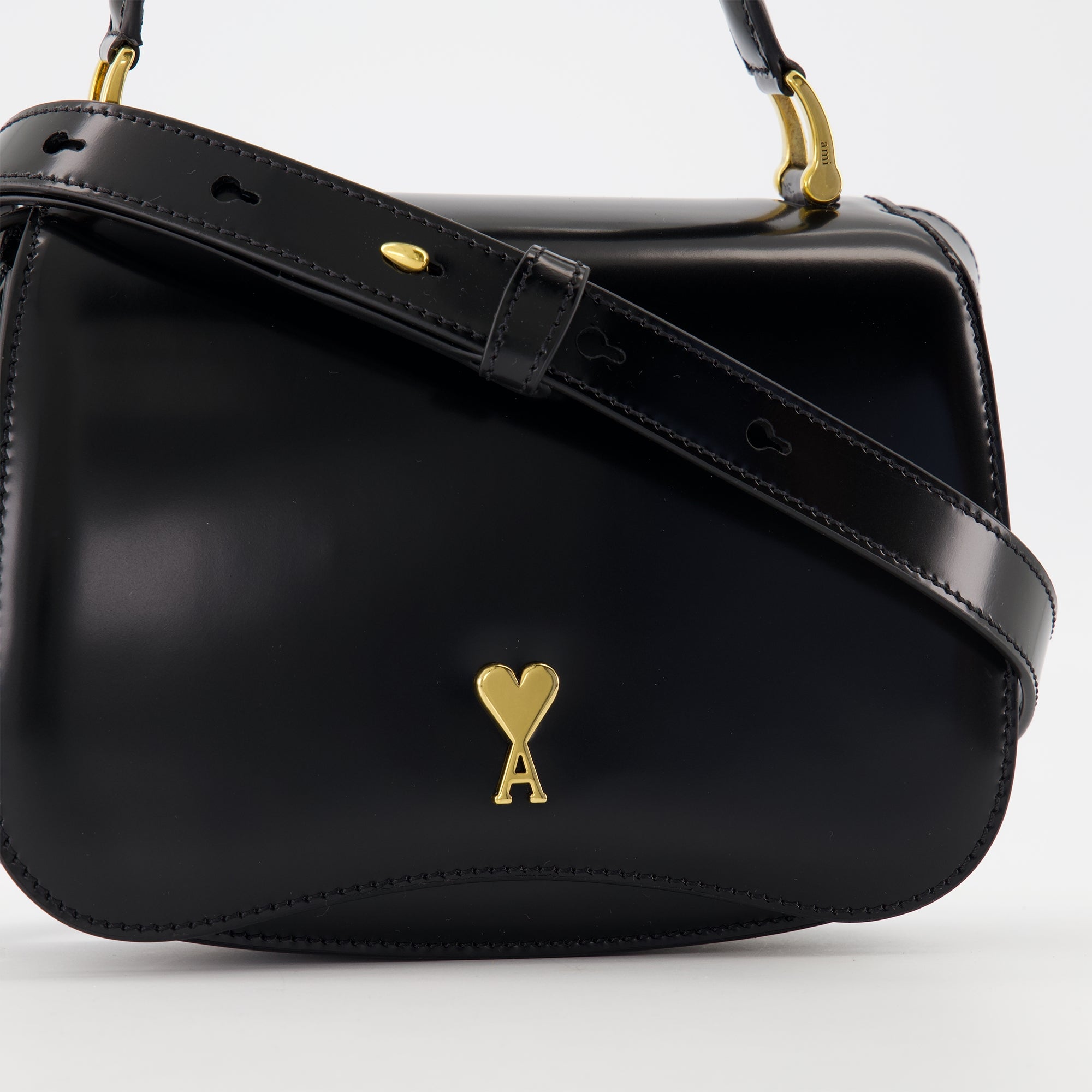 Top Handle bag, Ami Paris, glazed calf leather, adjustable shoulder strap, unisex design