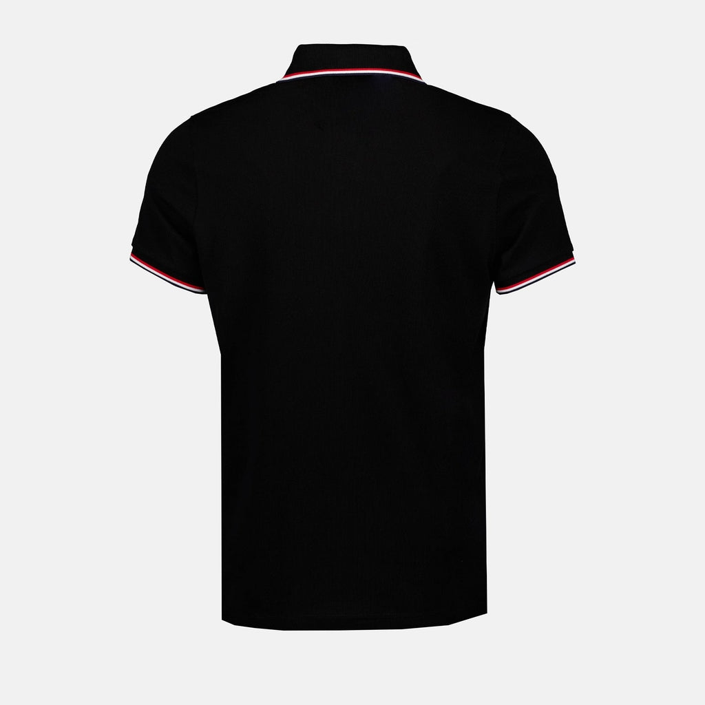 Moncler polo, black polo shirt, tricolored polo, premium cotton shirt, classic fit polo