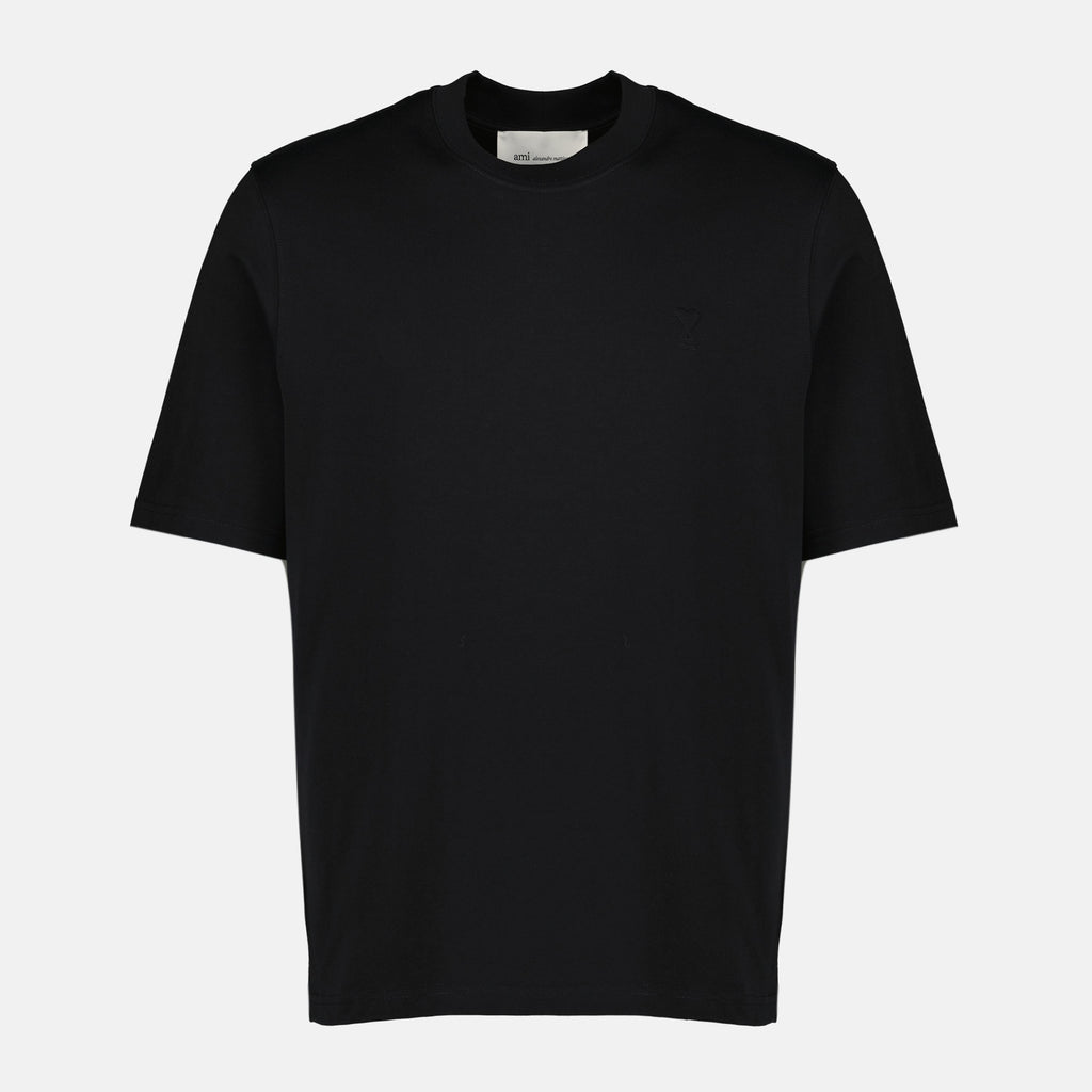 Image of Black Cotton T-Shirt by Ami PARIS for Unisex - Season Spring-Summer 2026 - Front View