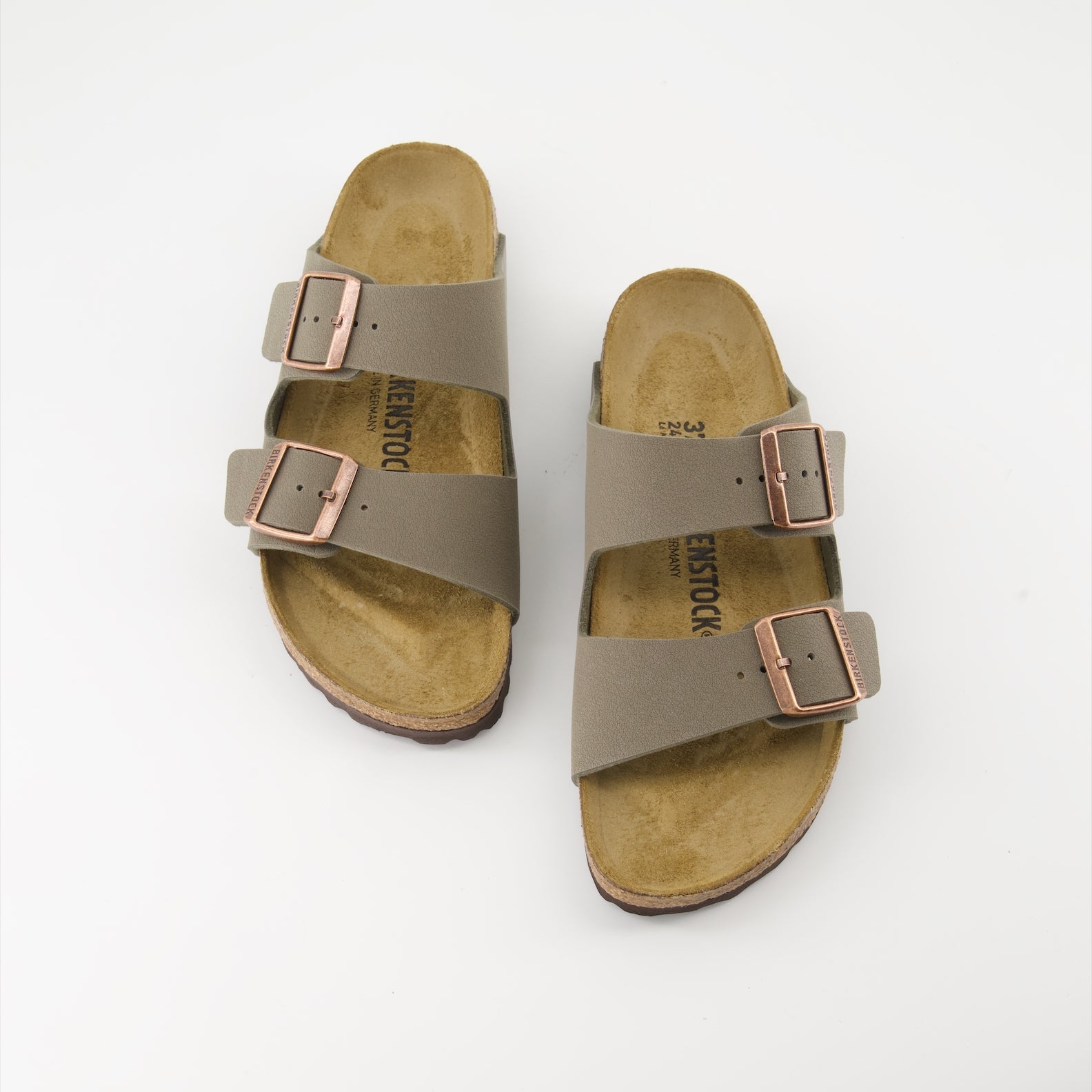 Birkenstock slides, Arizona Birko-Flor, Taupe slides, comfortable footwear, luxury slides