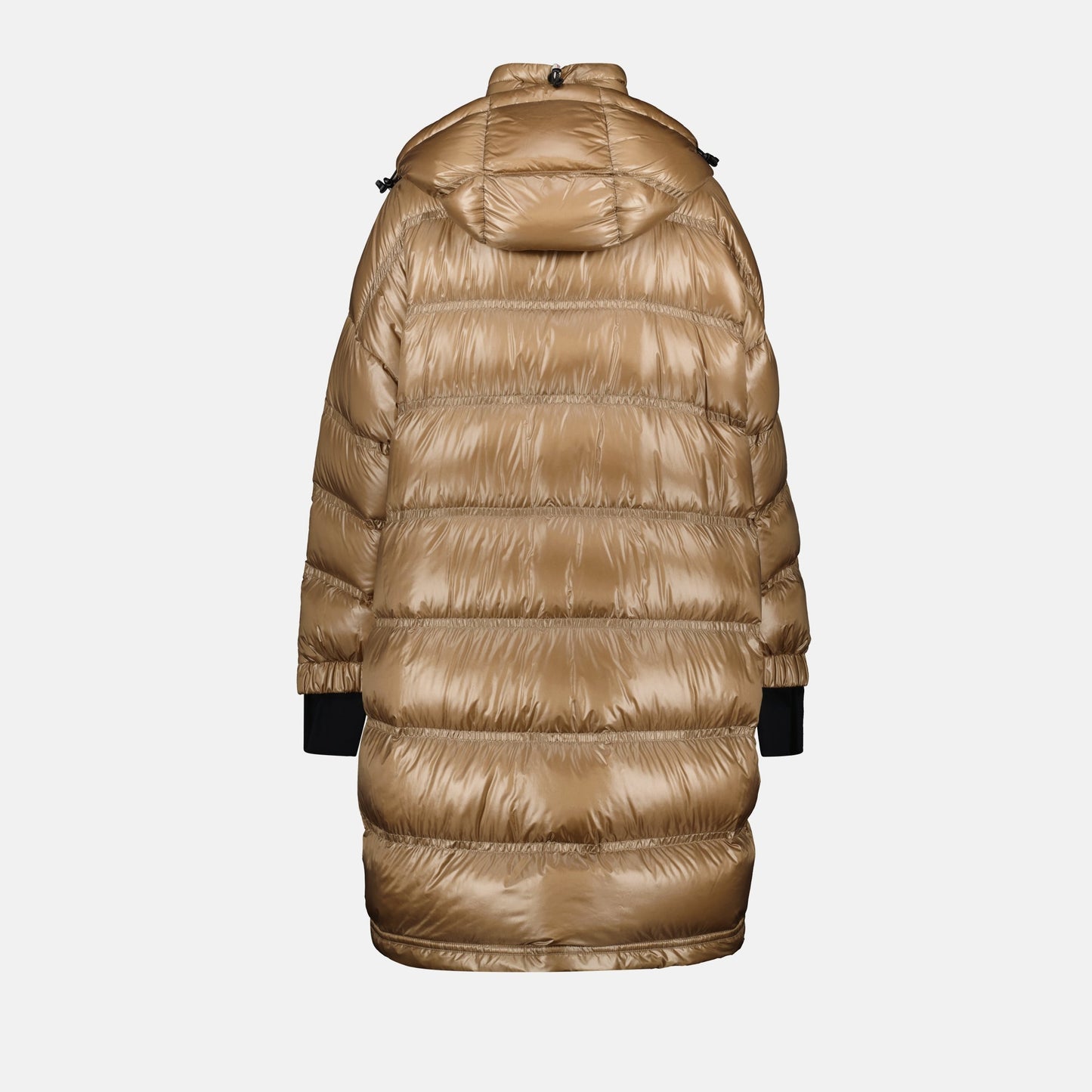 long puffer coat, Moncler Grenoble, high-neck coat, beige winter coat, women's luxury outerwear