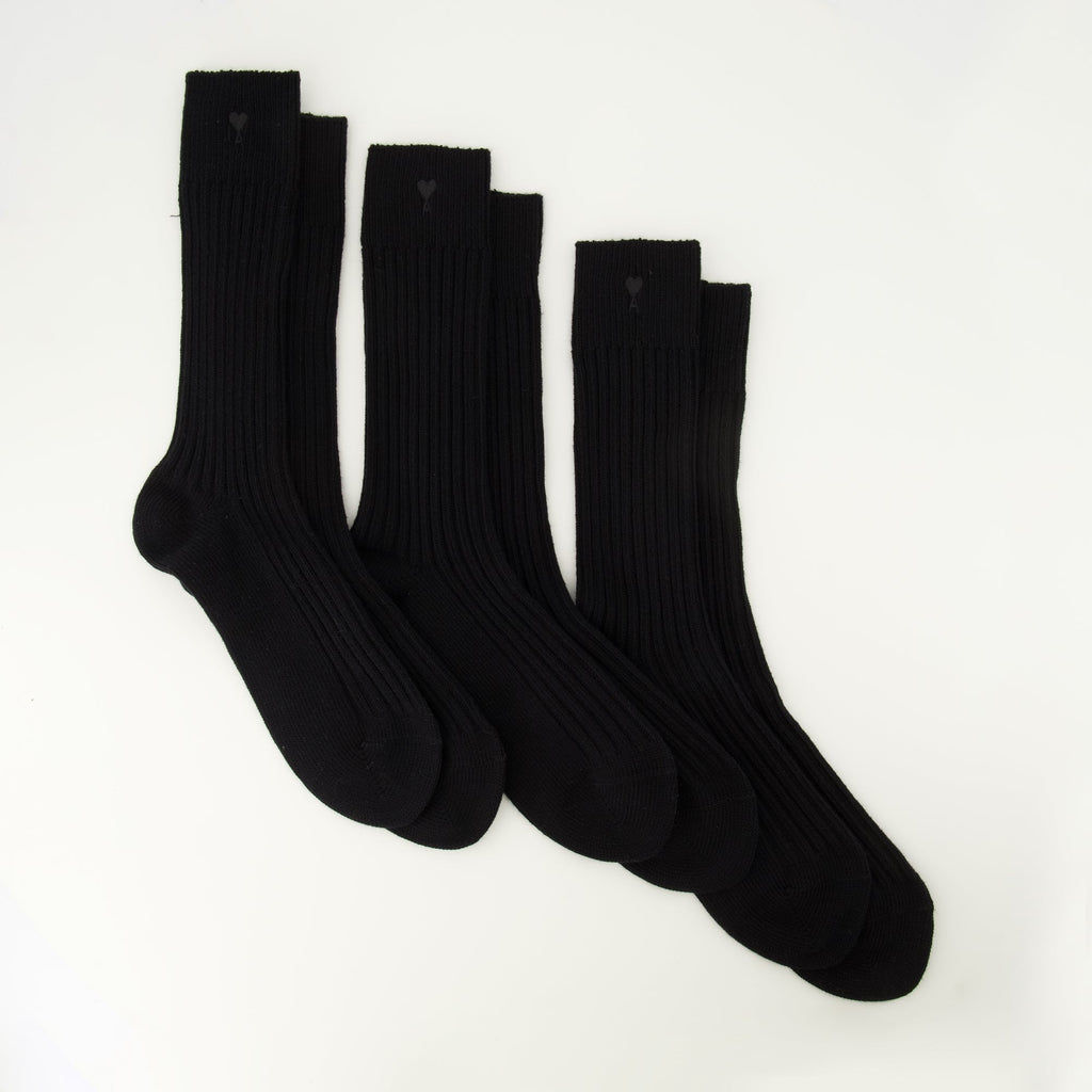 AMI Paris socks, Ami de Coeur black socks, cotton socks, ribbed edge socks, unisex socks