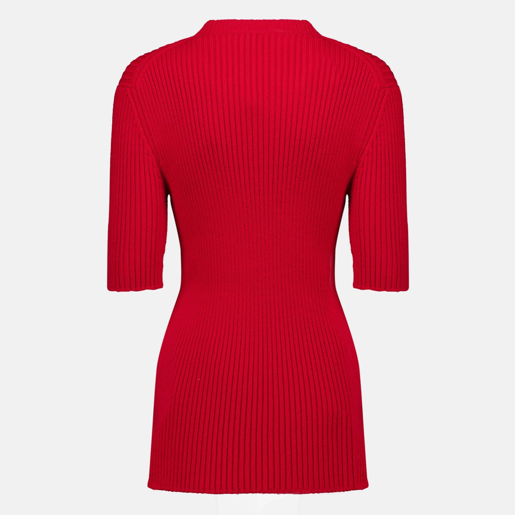 Roter Pullover aus Rippstrick mit kurzen Ärmeln