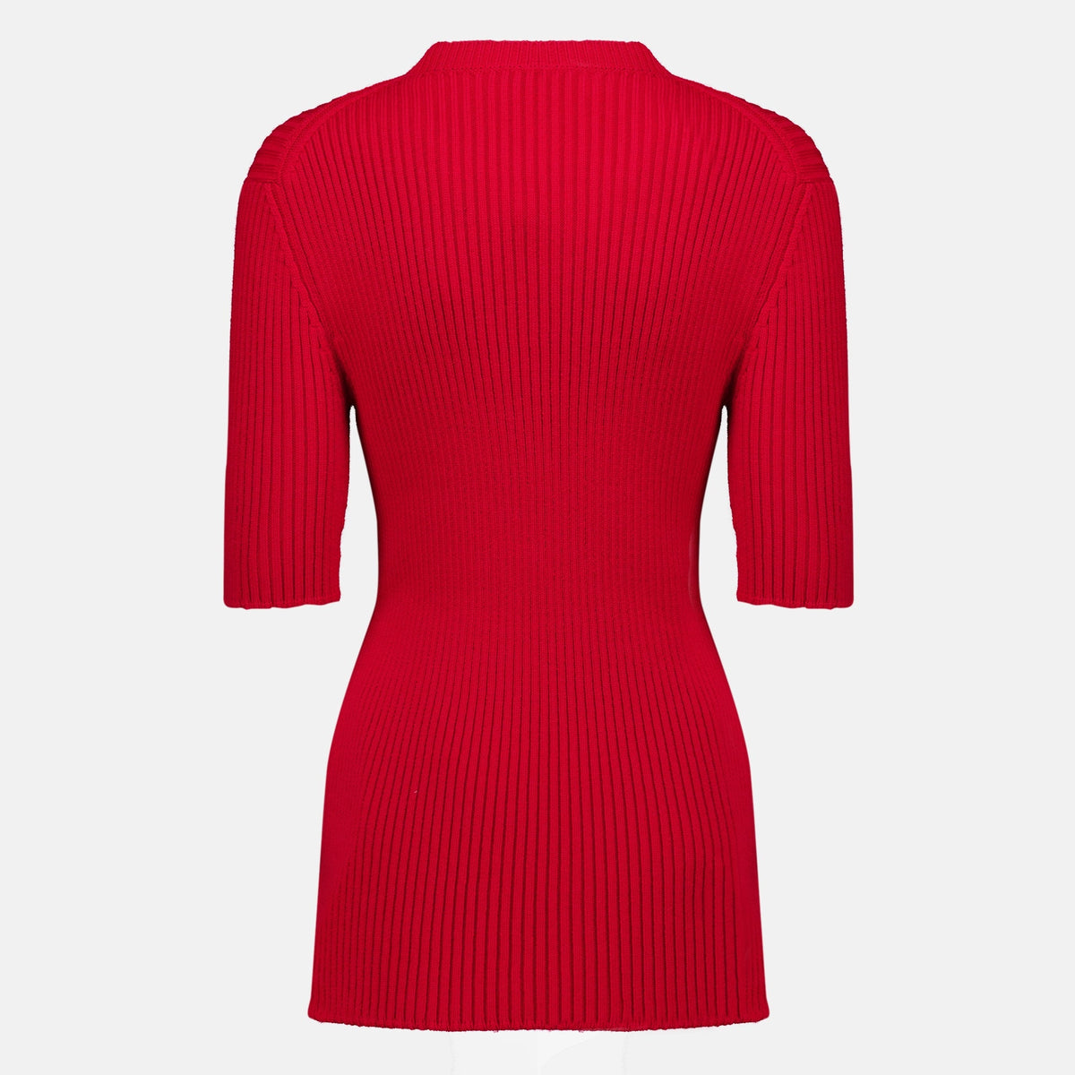 Roter Pullover aus Rippstrick mit kurzen Ärmeln