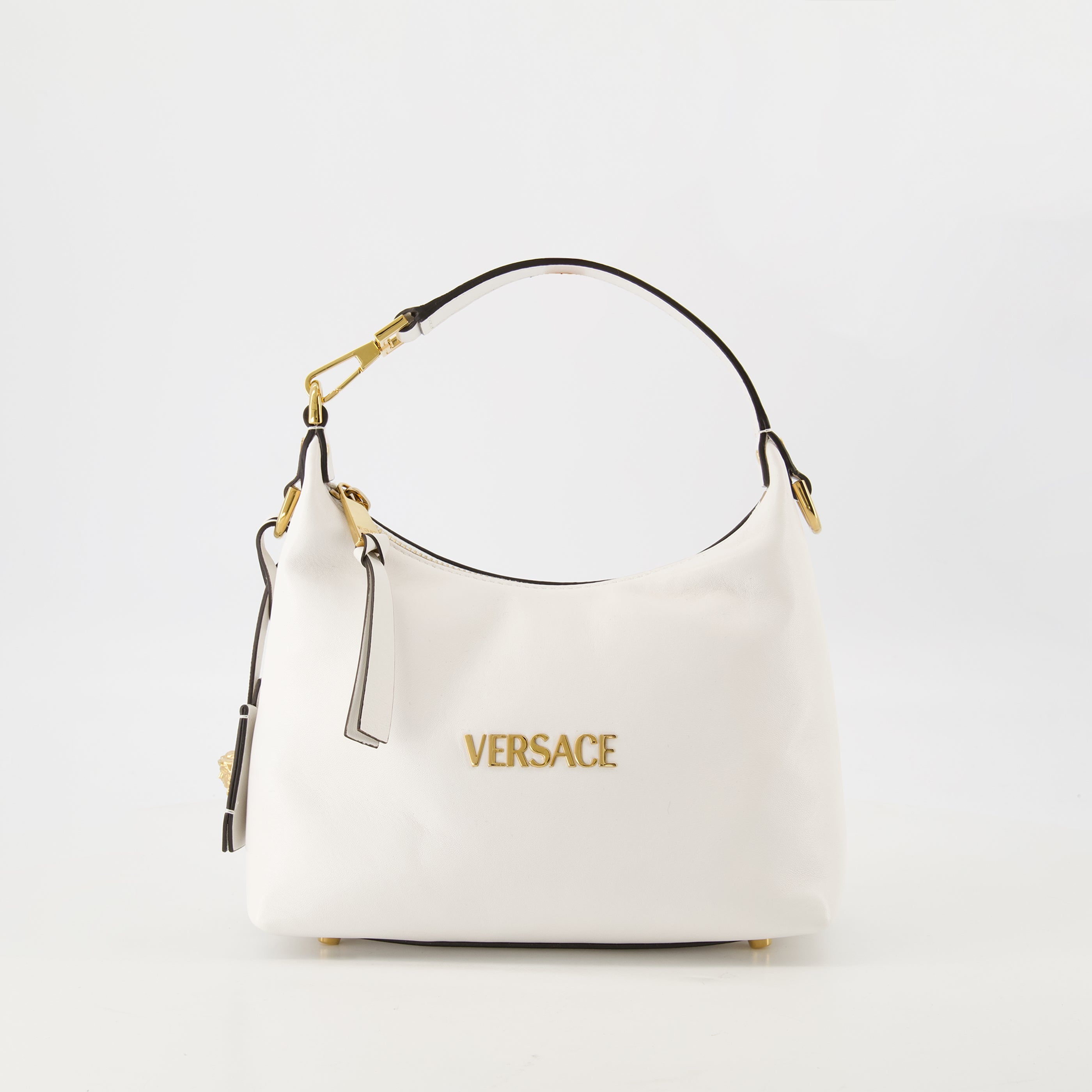 Hobo bag, Versace bag, white leather bag, luxury accessories, women's handbag