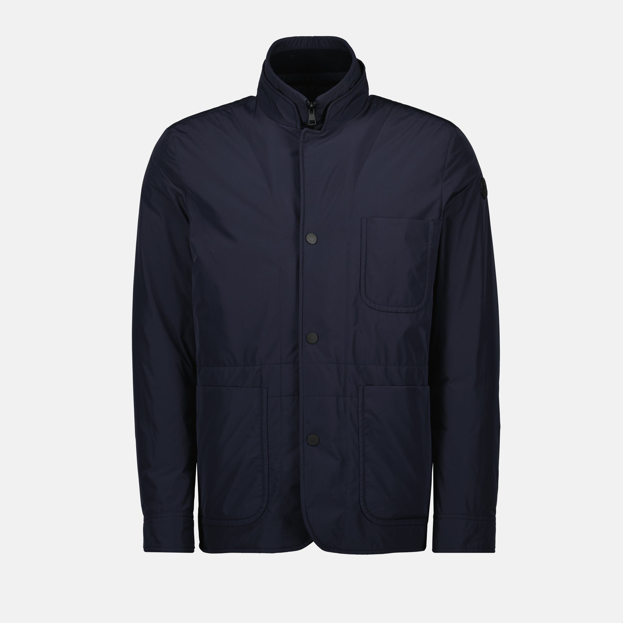 Moncler jacket, navy blue coat, Aquaflect material, down padding jacket, water-repellent outerwear