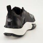 Black Camouflage Sneakers, Technical Fabric Sneakers, Leather Footwear, Rugged Rubber Sole, Contemporary Style