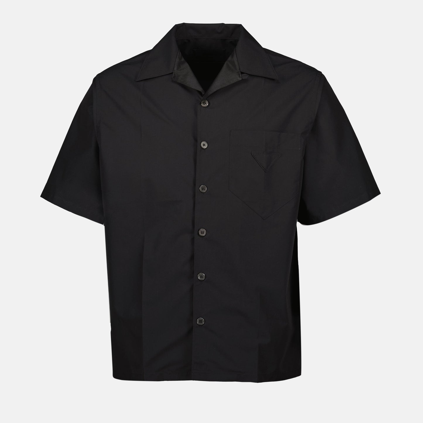 black short sleeve shirt, oversize fit, triangle logo, cotton nylon blend, Prada Spring-Summer 2025