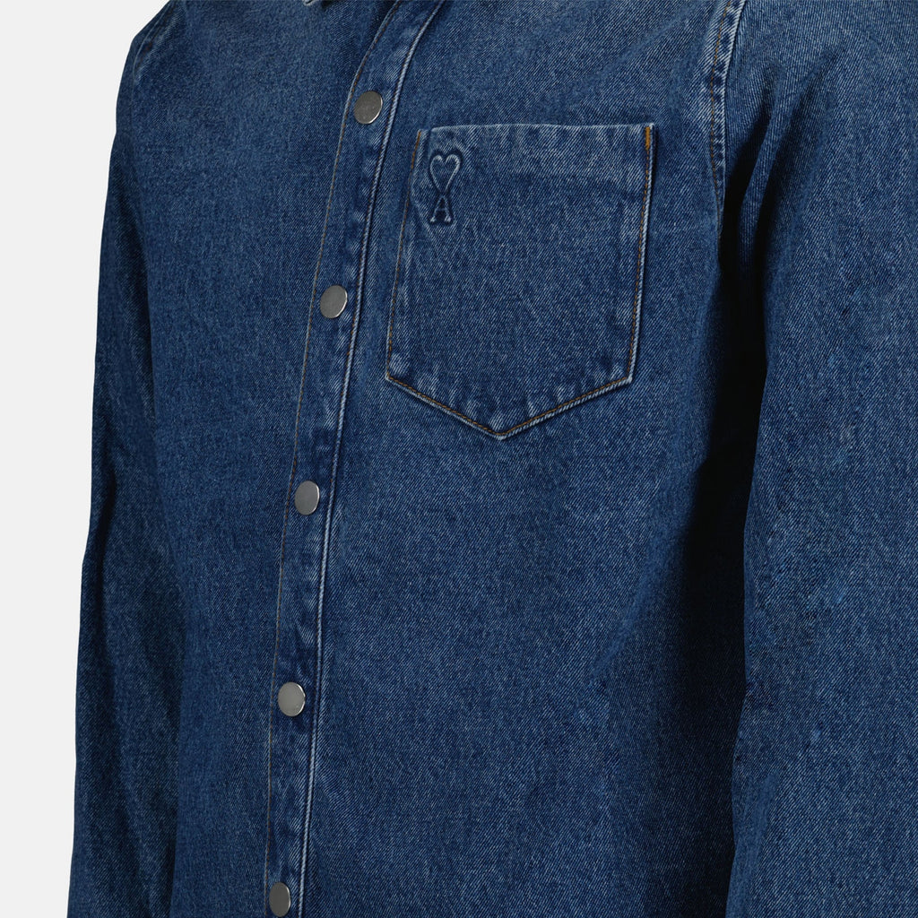 blue denim shirt, AMI Paris, Ami de Coeur, luxury unisex shirt, Autumn-Winter 2024 collection