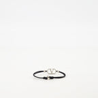 Black Cord Bracelet, VLogo Bracelet, Palladium Finish Jewelry, Valentino Garavani Bracelet, Designer Men's Accessories