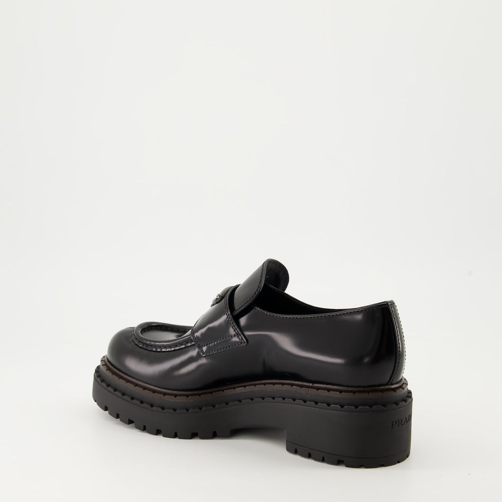   Prada moccasins, black leather shoes, Autumn-Winter 2024, luxury footwear, brushed leather moccasins  