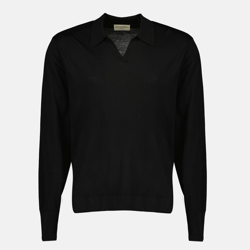 Image of Simone Black Polo by Officine Générale for Men - Season Spring-Summer 2026 - Front View