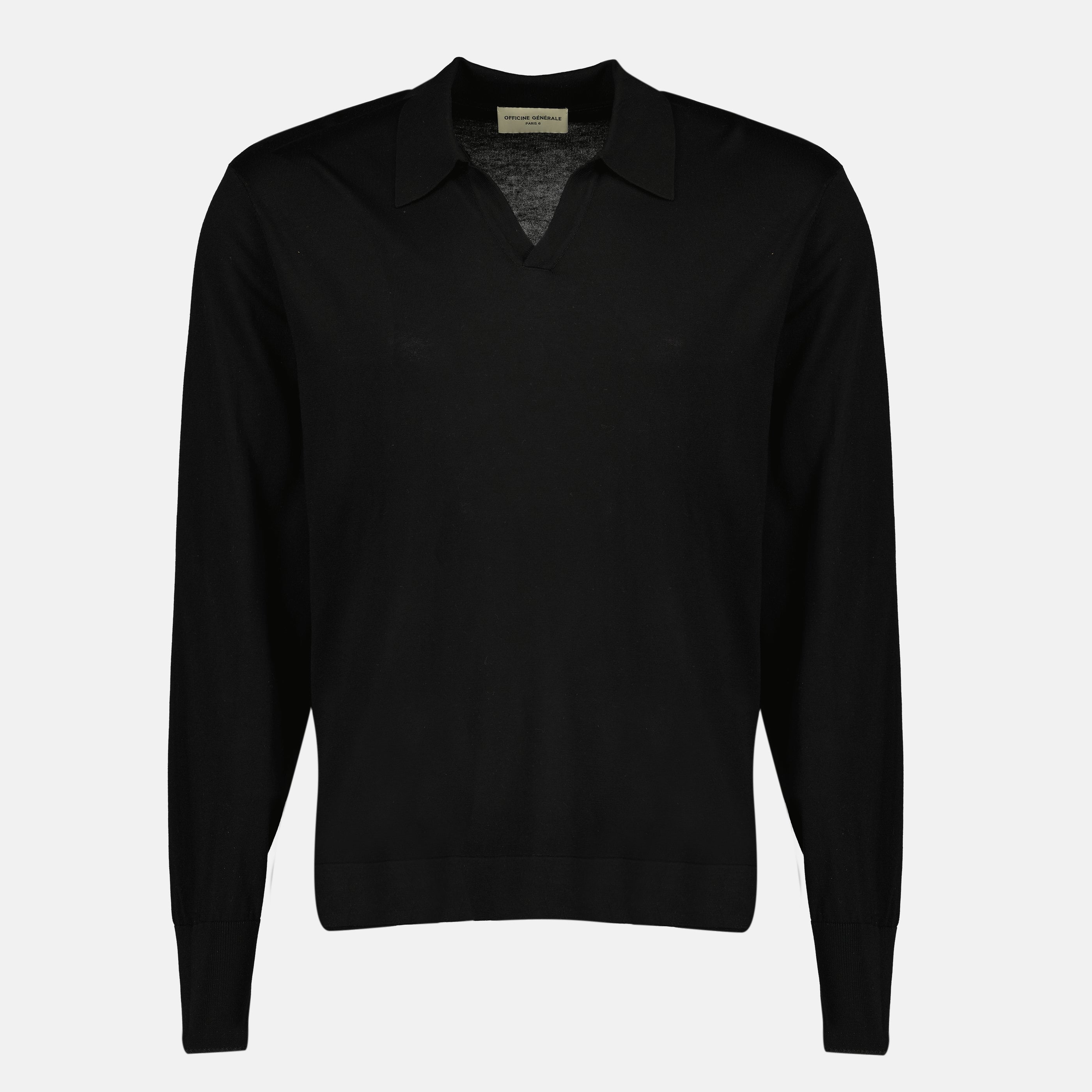 Image of Simone Black Polo by Officine Générale for Men - Season Spring-Summer 2026 - Front View