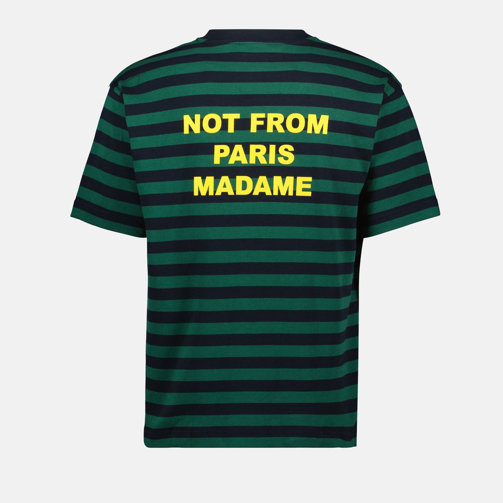 striped t-shirt, black green t-shirt, round neck tee, casual wear, Drole De Monsieur